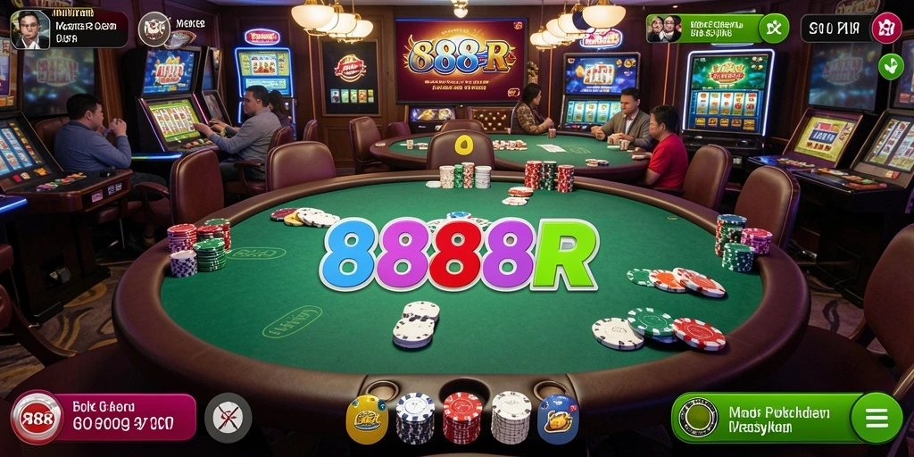 Screenshot dari gameplay poker di 888R menunjukkan aksi seru antar pemain.