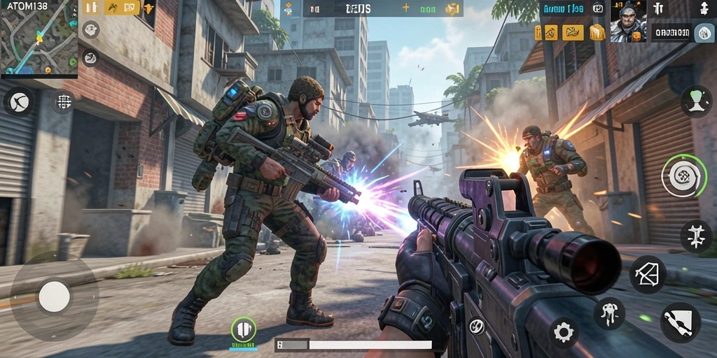 Screenshot ATOM138 menunjukkan aksi menegangkan dalam pertempuran TPS.