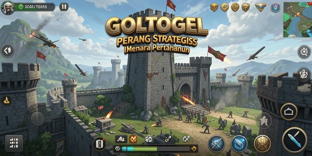 Tampilan gameplay GOLTOGEL dengan menara pertahanan yang strategis.