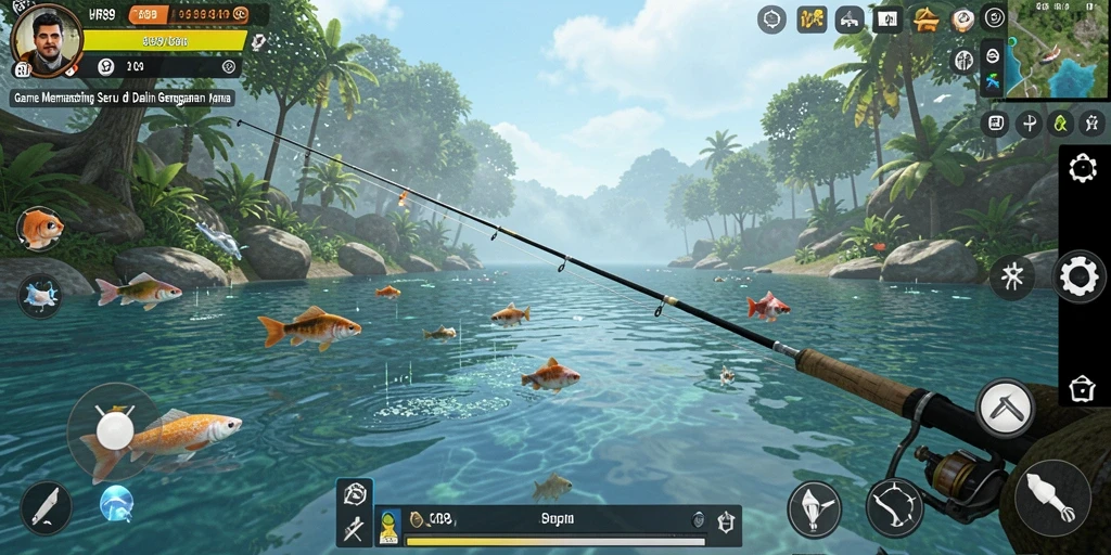 Tampilan gameplay HR89 dengan aksi memancing yang seru.
