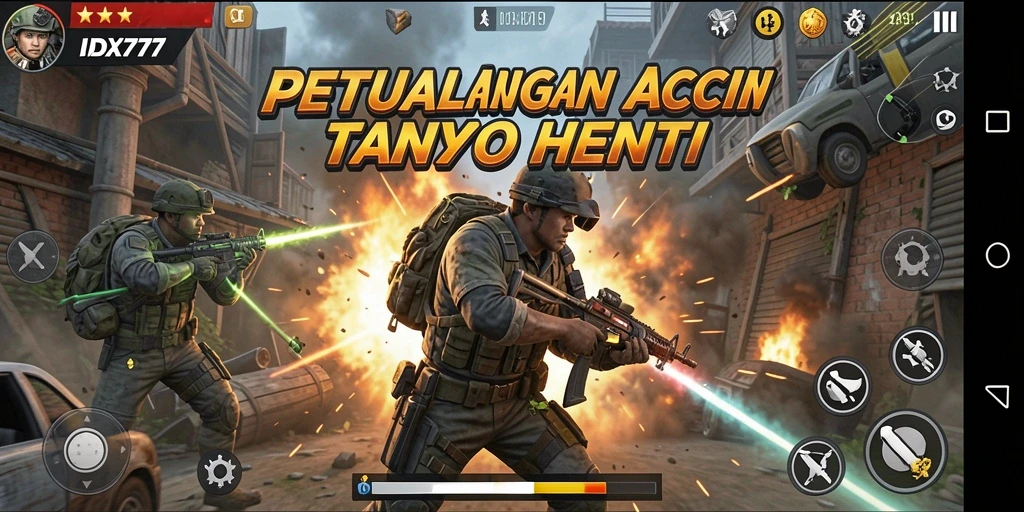 Screenshot menunjukkan pertempuran intens di IDX777 dengan grafis yang menawan.