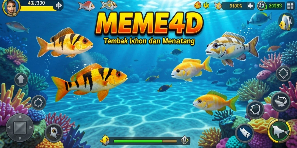 Tangkapan layar menampilkan gameplay seru Tembak Ikan dalam MEME4D.