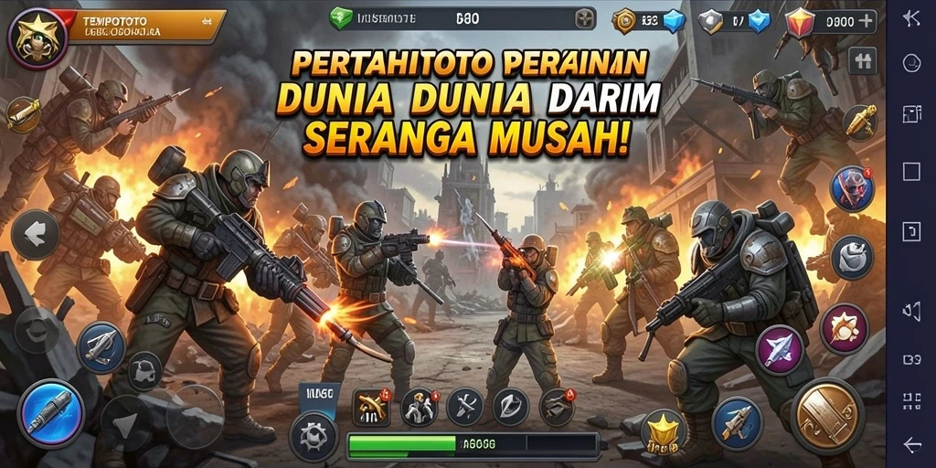 Tampilan gameplay TEMPOTOTO menampilkan pertahanan menara yang mendebarkan.